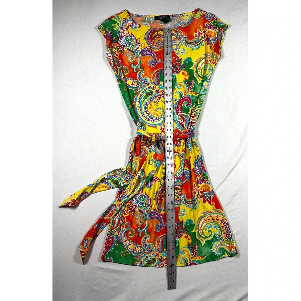 Lauren Ralph Lauren Petite Paisley Print Belted Shift Dress Yellow Multi PXS - Picture 2 of 6